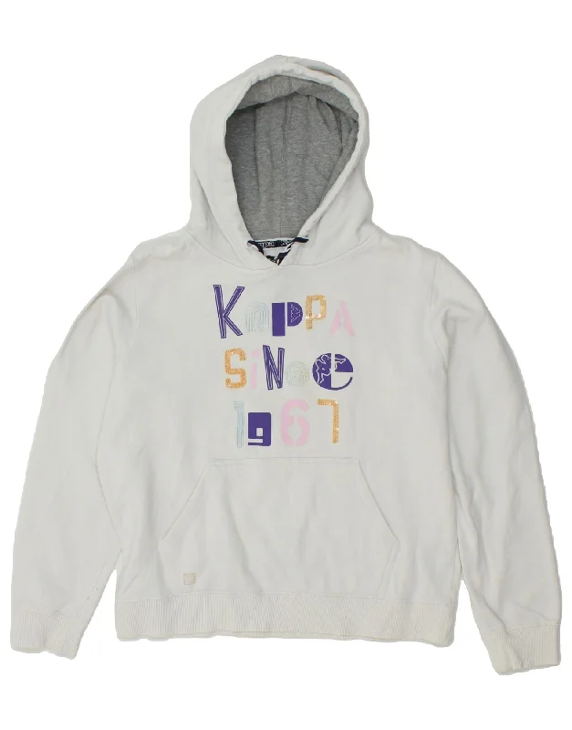 KAPPA Womens Graphic Hoodie Jumper UK 14 Medium White Cotton Hoodie with Longline Fit Extended Stylish