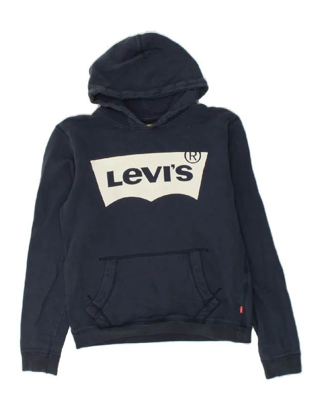 LEVI'S Boys Graphic Hoodie Jumper 15-16 Years Navy Blue Hoodie with Turtle Neck Cozy Winter