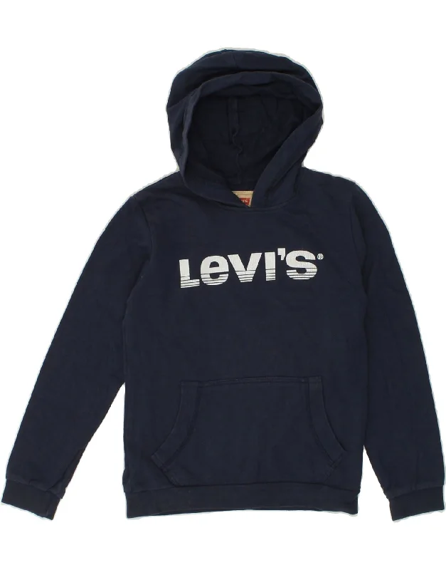 LEVI'S Boys Graphic Hoodie Jumper 9-10 Years Navy Blue Cotton Hoodie with Hem Lace Feminine Delicate