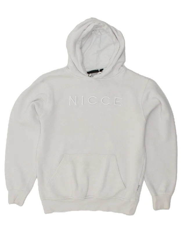 NICCE Mens Graphic Hoodie Jumper XS White Cotton Hoodie with Raw Hem Edgy Unfinished