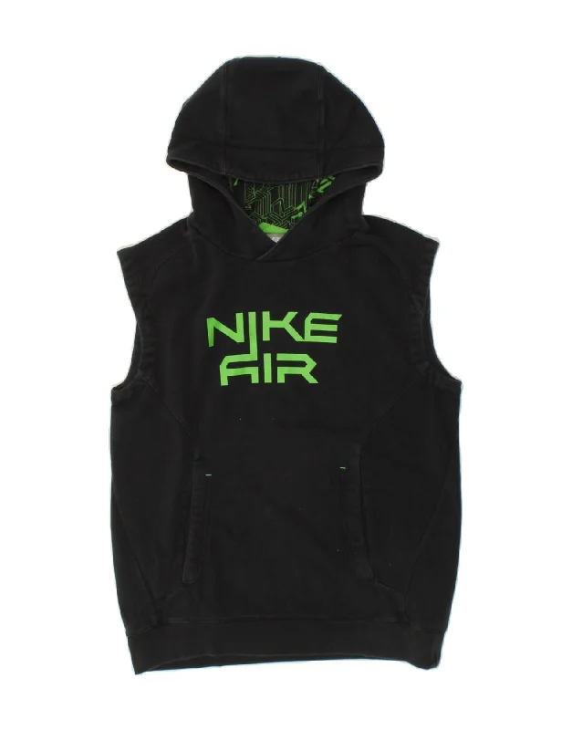 NIKE Boys Graphic Sleeveless Hoodie Jumper 12-13 Years Large  Black Cotton Hoodie with Hem Drawcord Adjustable Customizable