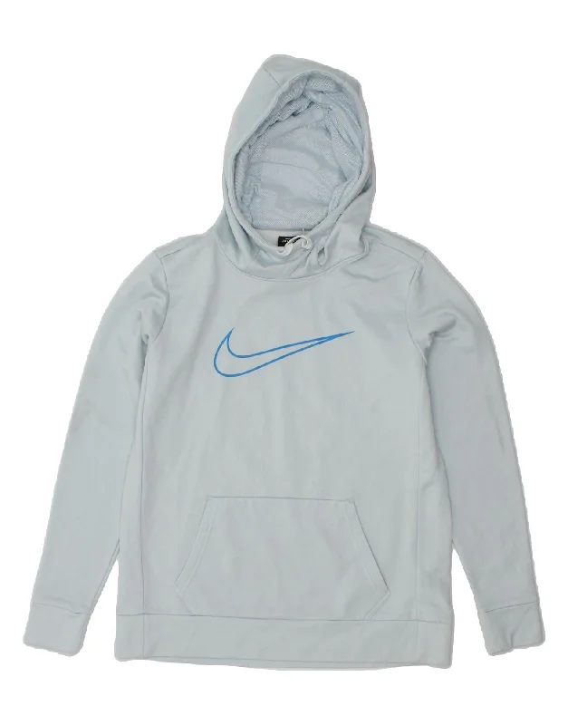 NIKE Mens Dri Fit Graphic Hoodie Jumper Medium Blue Polyester Hoodie with Metallic Shiny Futuristic