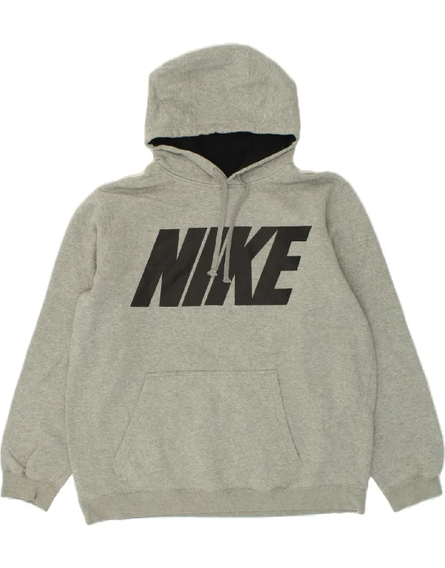 NIKE Mens Graphic Hoodie Jumper XL Grey Cotton Hoodie with Zipper Versatile Modern