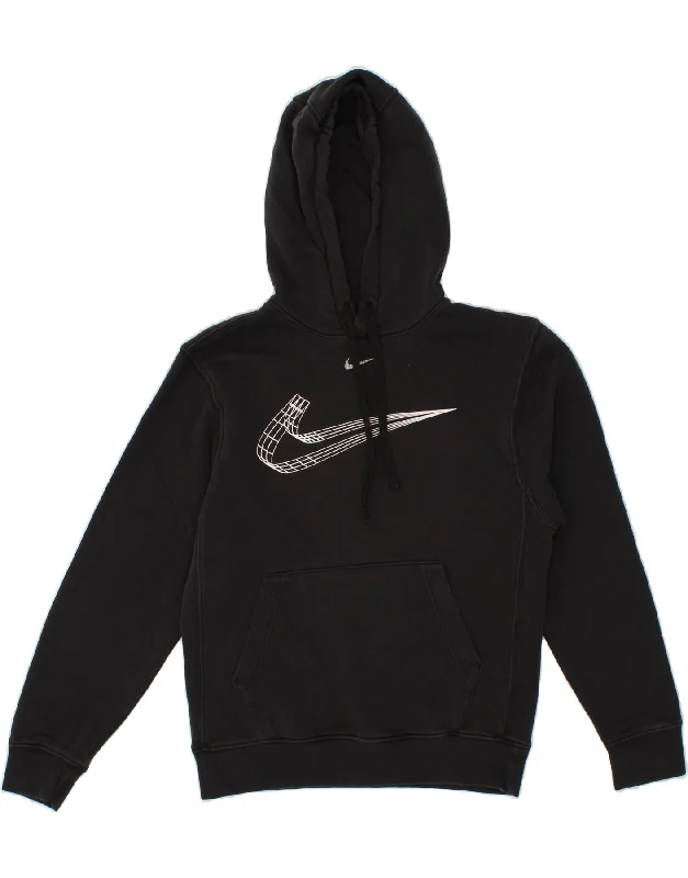 NIKE Mens Graphic Hoodie Jumper XS Black Cotton Hoodie with Contrast Stitching Detailed Premium