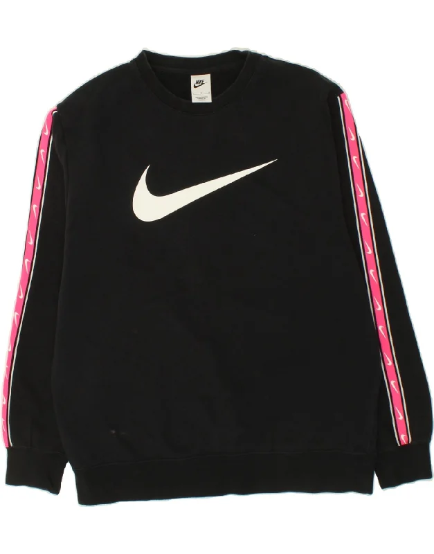 NIKE Mens Graphic Sweatshirt Jumper Large Black Cotton Hoodie with Half-Zip Sporty Casual