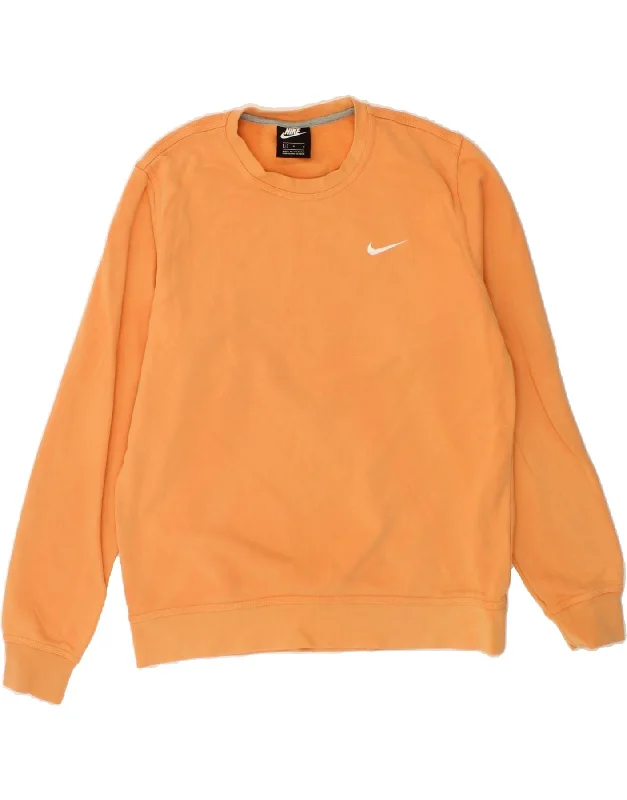 NIKE Mens Sweatshirt Jumper Large Orange Cotton Graphic Hoodie Design Print