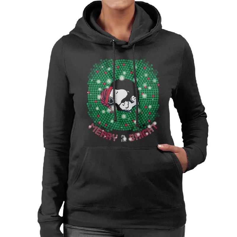 Peanuts Snoopy Asleep Merry And Bright Women's Hooded Sweatshirt Hoodie with Lining Warm Insulated Peanuts Snoopy Asleep Merry And Bright Women's Hooded Sweatshirt Hoodie with Lining Warm Insulated