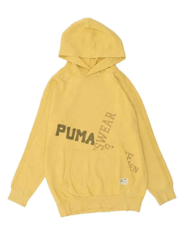 PUMA Boys Graphic Hoodie Jumper 13-14 Years XL Yellow Cotton Hoodie with Slit Hem Functional Movement