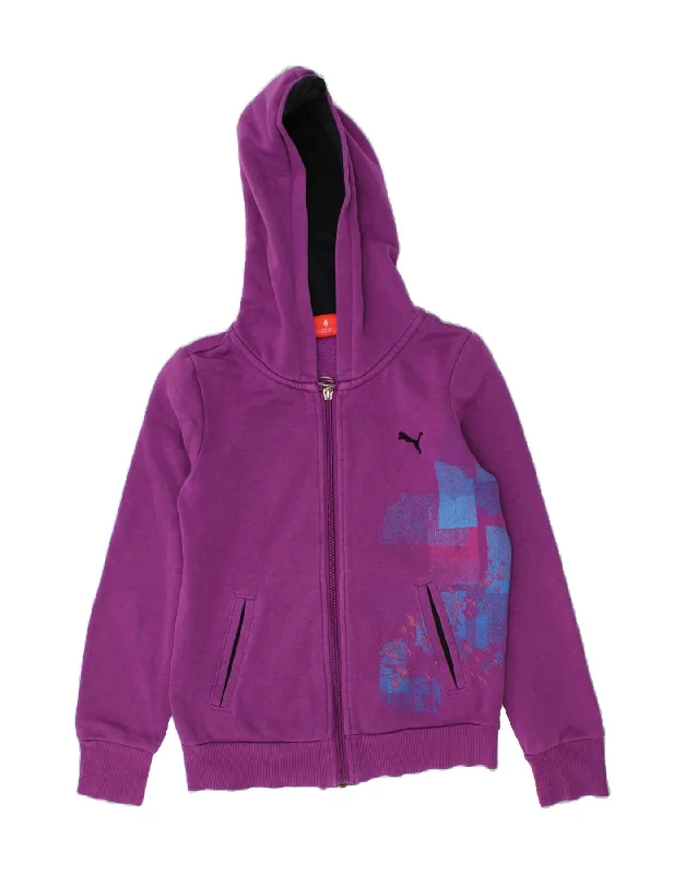 PUMA Boys Graphic Zip Hoodie Sweater 9-10 Years Purple Cotton Hoodie with Drawcord Adjustable Secure