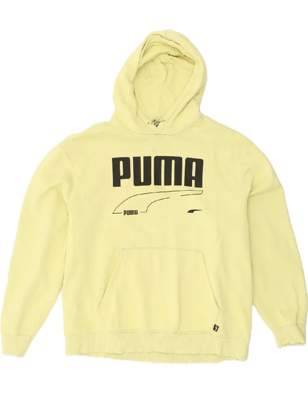 PUMA Mens Graphic Hoodie Jumper XL Yellow Hoodie with Mesh Breathable Sporty