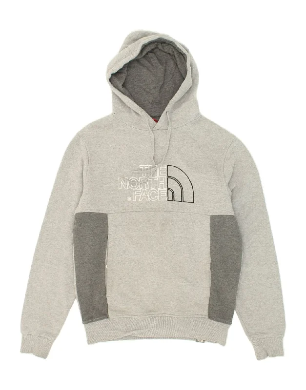 THE NORTH FACE Mens Graphic Hoodie Jumper Small Grey Colourblock Cotton Hoodie with Batwing Sleeves Loose Dramatic