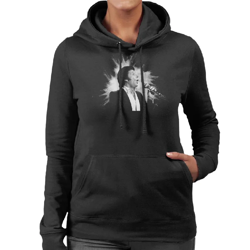 TV Times Singer Tom Jones Performing 1984 Women's Hooded Sweatshirt Hoodie with Tied Waist Feminine Flattering