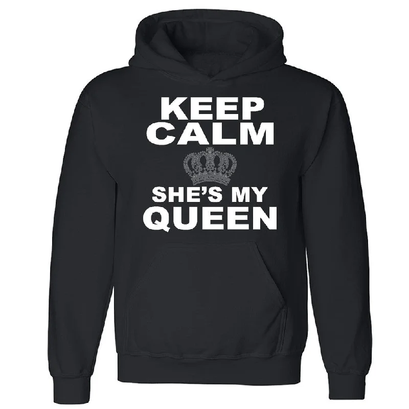 Zexpa Apparelâ„¢ Keep Calm She's My Queen Unisex Hoodie Couple Matching Gift Hooded Sweatshirt Hoodie with Hem Contrast Bold Stylish