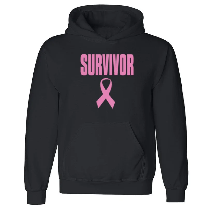 Zexpa Apparelâ„¢ Pink Ribbon Survivor Unisex Hoodie Breast Cancer Awareness Hooded Sweatshirt Hoodie with Earth Tones Natural Calm