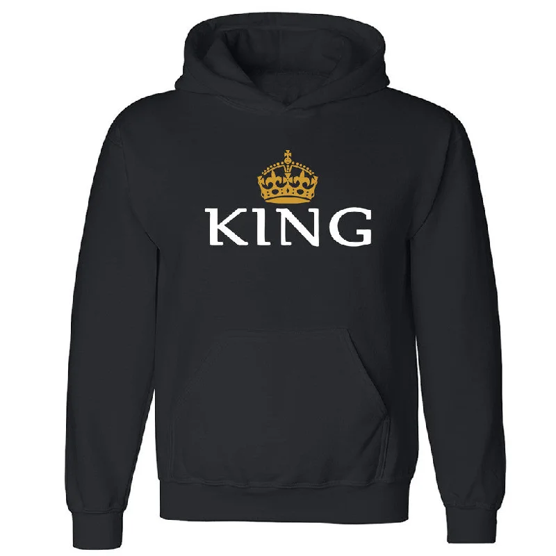 Zexpa Apparelâ„¢ King Gold Crown Unisex Hoodie Couple Matching Valentines Day Hooded Sweatshirt Hoodie with Hem Embroidery Detailed Premium