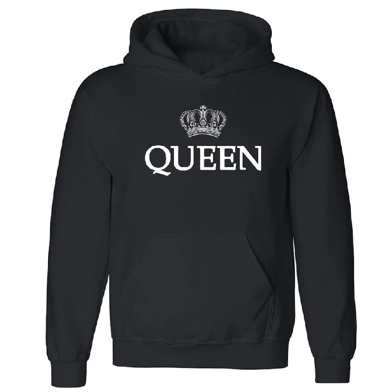 Zexpa Apparelâ„¢ Queen Silver Crown Unisex Hoodie Couple Matching Valentines Hooded Sweatshirt Hoodie with Emblem Brand Identity