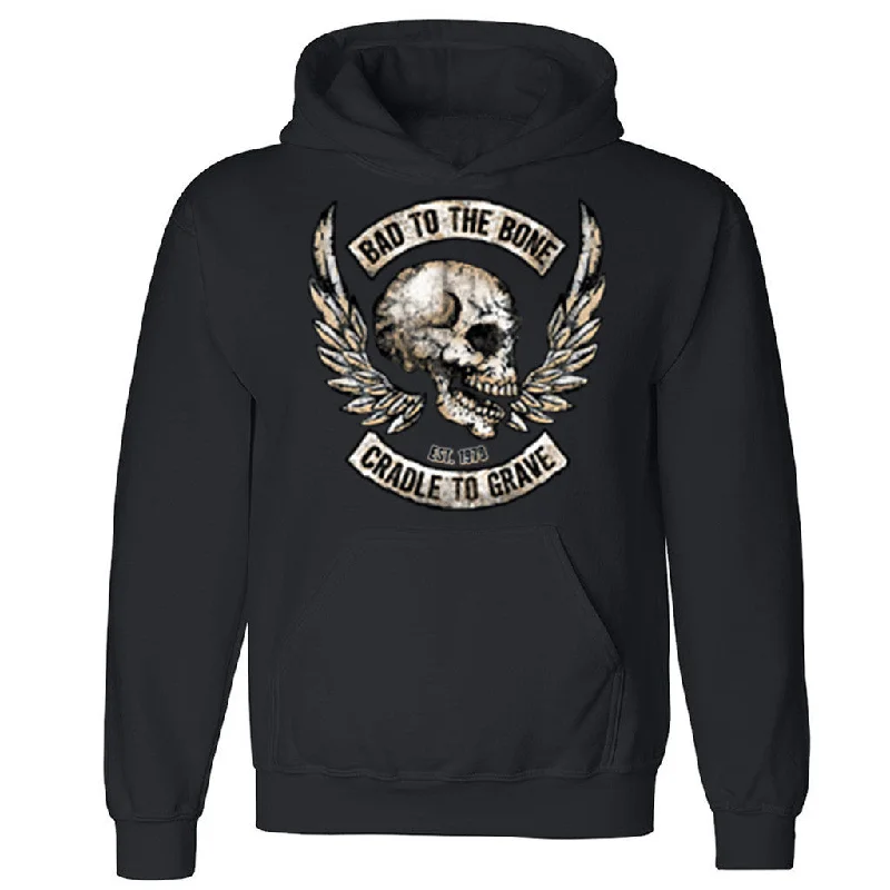 Zexpa Apparelâ„¢ Skull Wings Bad To The Bone Unisex Hoodie Cradle To Grave 1979 Hooded Sweatshirt Hoodie with V-Neck Classic Versatile