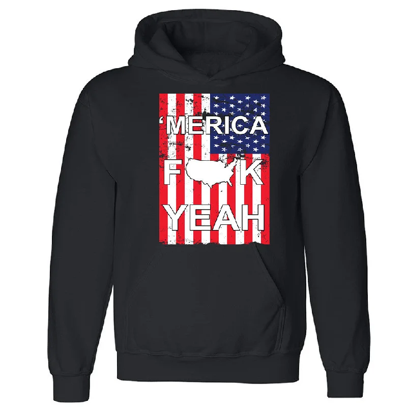 Zexpa Apparelâ„¢ Merica F Yeah Unisex Hoodie USA Flag Map Patriotic American Hooded Sweatshirt Hoodie with Button Classic Timeless