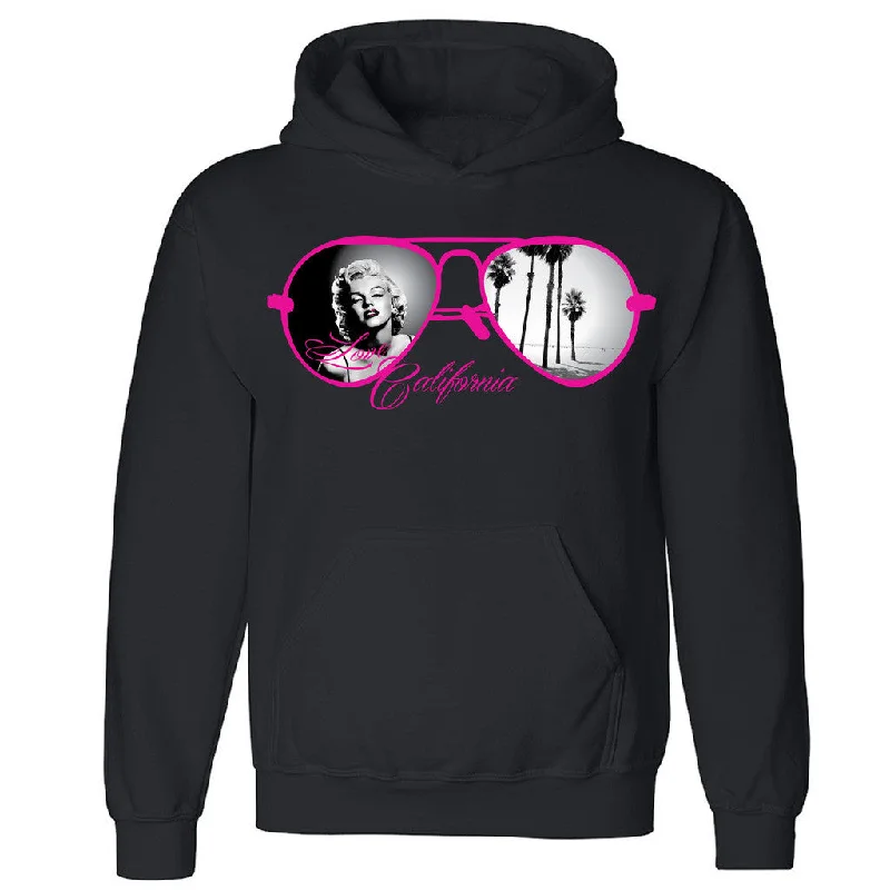 Zexpa Apparelâ„¢ Marilyn Monroe Pink Sunglasses Unisex Hoodie Sexy Starlet Hooded Sweatshirt Hoodie with Raw Hem Edgy Unfinished