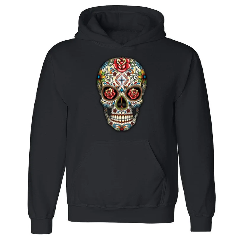 Zexpa Apparelâ„¢ Rose Sugar Skull Unisex Hoodie Halloween Day Of Dead Muertos Hooded Sweatshirt Hoodie Dress Longline Feminine