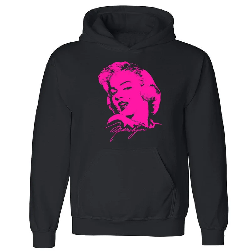 Zexpa Apparelâ„¢ Neon Pink Marilyn Monroe Unisex Hoodie Starlet Signature Cool Hooded Sweatshirt Hoodie with Hem Lace Feminine Delicate