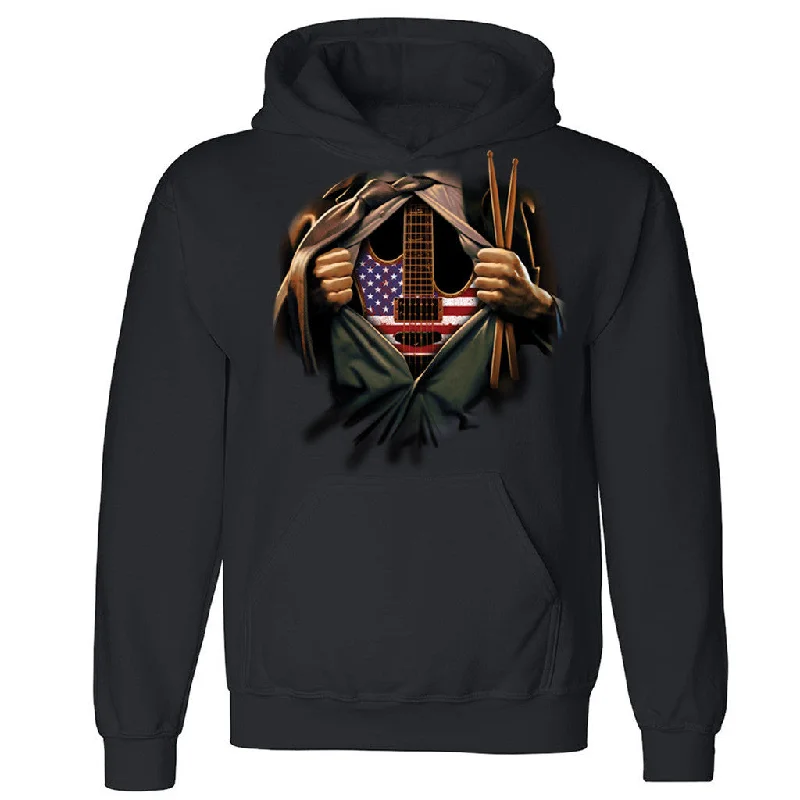 Zexpa Apparelâ„¢ Music In Me Unisex Hoodie Drummer Guitarist Musician USA Flag Hooded Sweatshirt Hoodie Crop Top Short Trendy