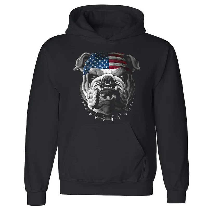 Zexpa Apparelâ„¢ USA Flag Bandana Bulldog Unisex Hoodie Patriotic 4th Of July Hooded Sweatshirt Hoodie with Relaxed Fit Easy Casual