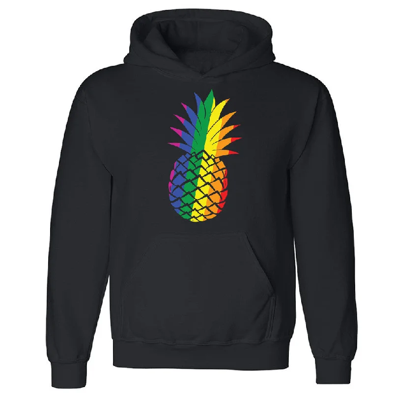 Zexpa Apparelâ„¢ Pineapple Rainbow Unisex Hoodie Gay Pride LGBT June 25 Proud Hooded Sweatshirt Hoodie with Contrast Stitching Detailed Premium