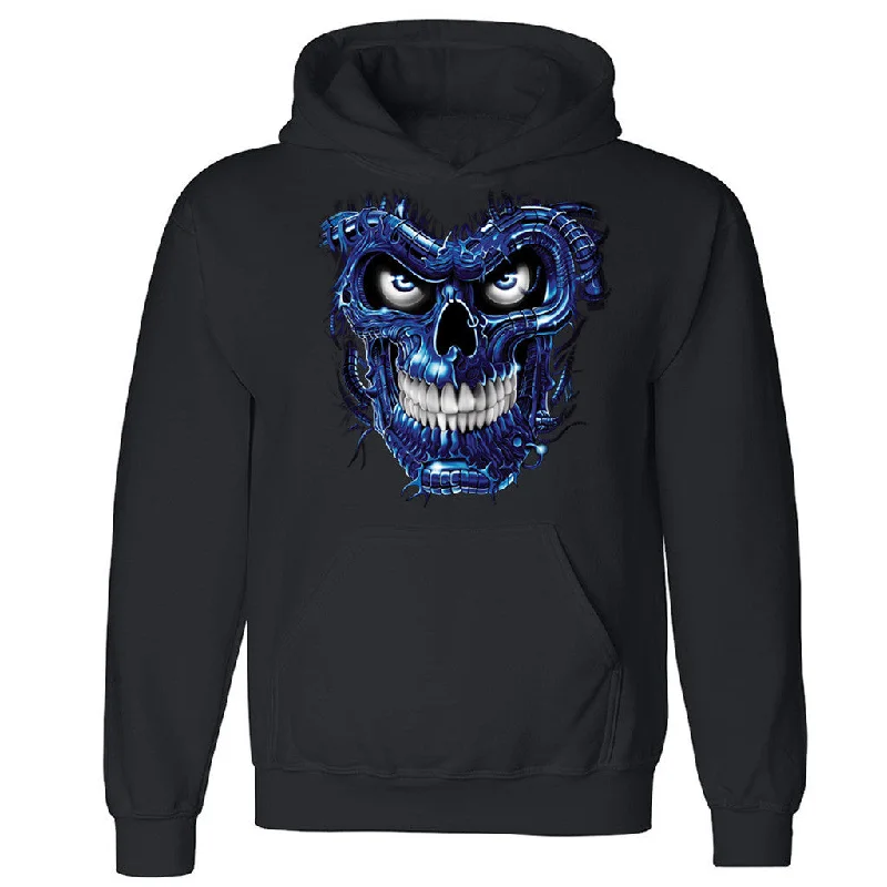 Zexpa Apparelâ„¢ Teminator Blue Skull Unisex Hoodie Day Of Dead Dia De Muertos Hooded Sweatshirt Hoodie with Logo Branding Identity