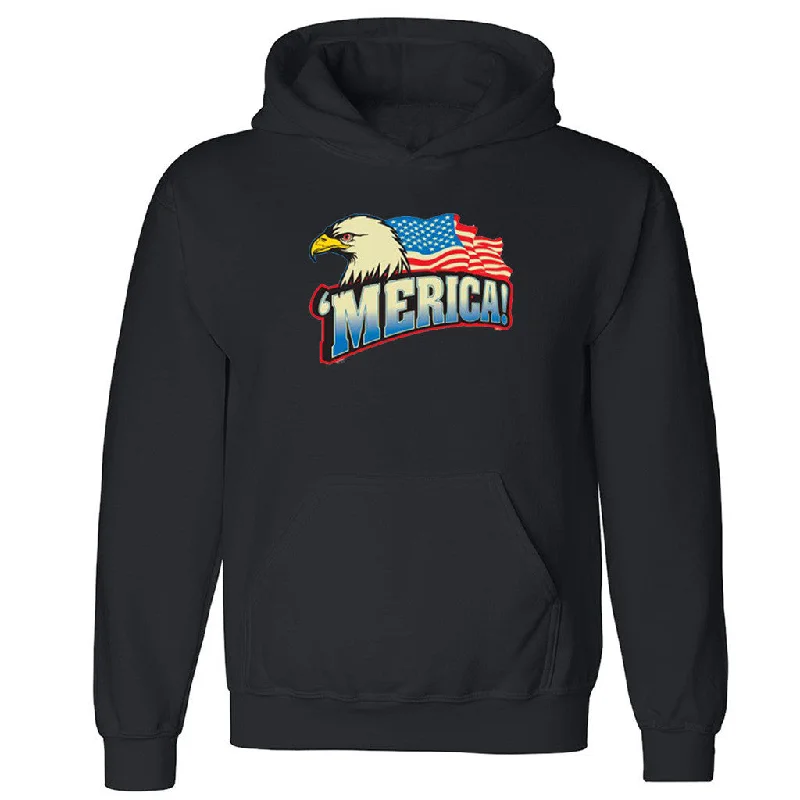 Zexpa Apparelâ„¢ Merica Bald Eagle Unisex Hoodie Waving Flag Graphic Cool Hooded Sweatshirt Hoodie with Lining Warm Insulated