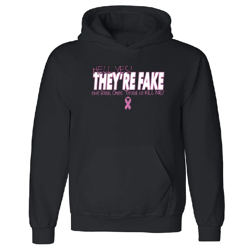 Zexpa Apparelâ„¢ They Are Fake Unisex Hoodie Breast Cancer Awareness Month Run Hooded Sweatshirt Hoodie with Hem Patch Decorative Personalized