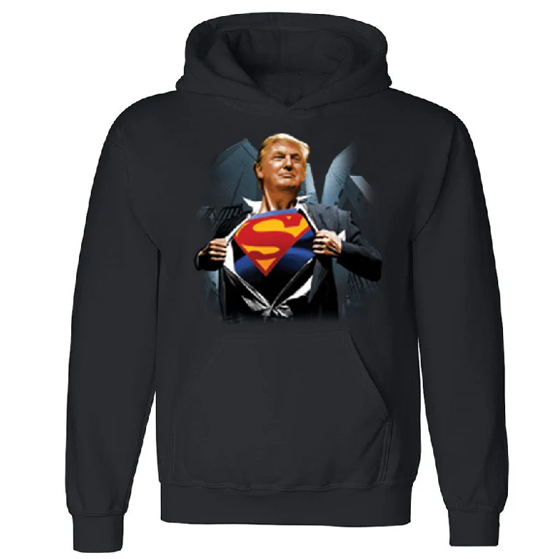 Zexpa Apparelâ„¢ Super Trump Hero Unisex Hoodie Republican Vote 16 President Hooded Sweatshirt Hoodie with Button Classic Timeless