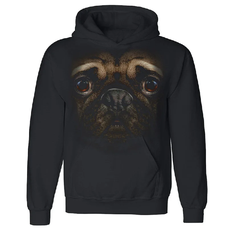 Zexpa Apparelâ„¢ Sad Pug Face Unisex Hoodie 3D look pug owner dog dad dog mom Hooded Sweatshirt Hoodie with Hem Frayed Vintage Worn