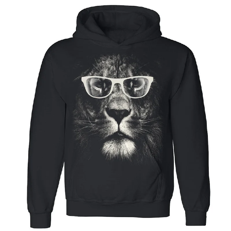 Zexpa Apparelâ„¢ Old Lion With Glasses Unisex Hoodie Whole Garment Print Hooded Sweatshirt Hoodie with Double Zipper Versatile Adjustable