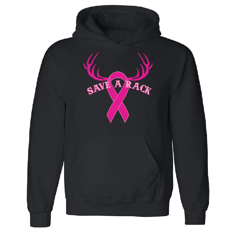 Zexpa Apparelâ„¢ Save a Rack Unisex Hoodie Breast Cancer Awareness Month Run Hooded Sweatshirt Hoodie with Hem Applique Textured Unique