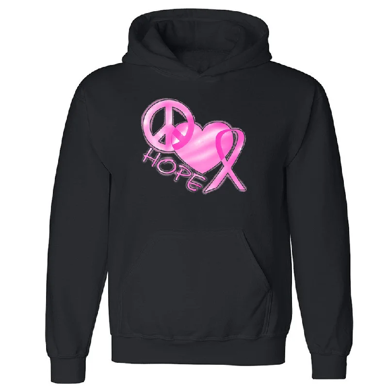 Zexpa Apparelâ„¢ Peace Hearth Ribbon Hope Unisex Hoodie Breast Cancer Month Hooded Sweatshirt Hoodie with Slim Fit Tailored Modern