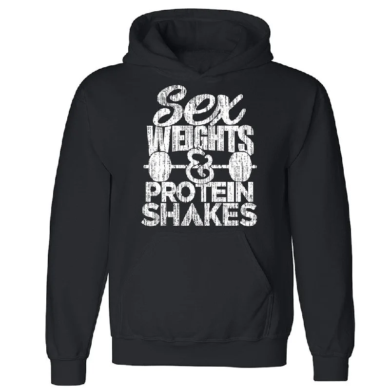 Zexpa Apparelâ„¢ Sex Weights and Protein Shakes Unisex Hoodie Funny Dope Gym Hooded Sweatshirt Hoodie with Snap Buttons Easy Quick