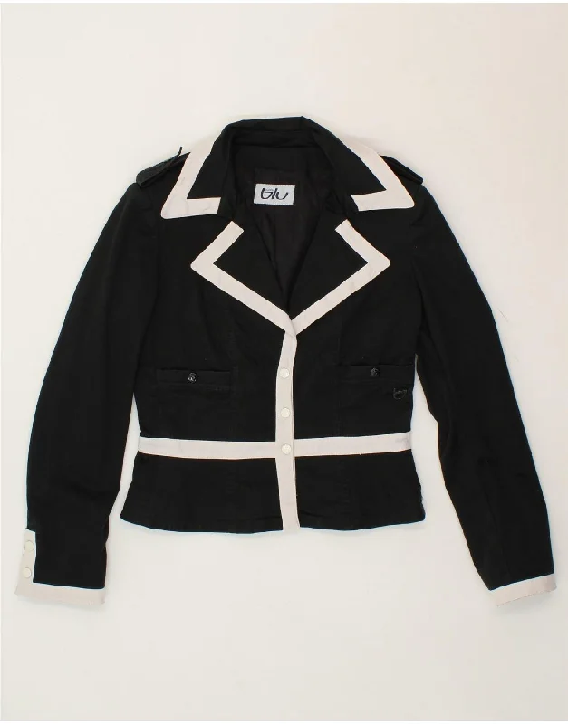 BYBLOS Womens Crop Blazer Jacket US 8 Medium Black Cotton Plaid Jacket Tartan Jacket Houndstooth Jacket BYBLOS Womens Crop Blazer Jacket US 8 Medium Black Cotton Plaid Jacket Tartan Jacket Houndstooth Jacket
