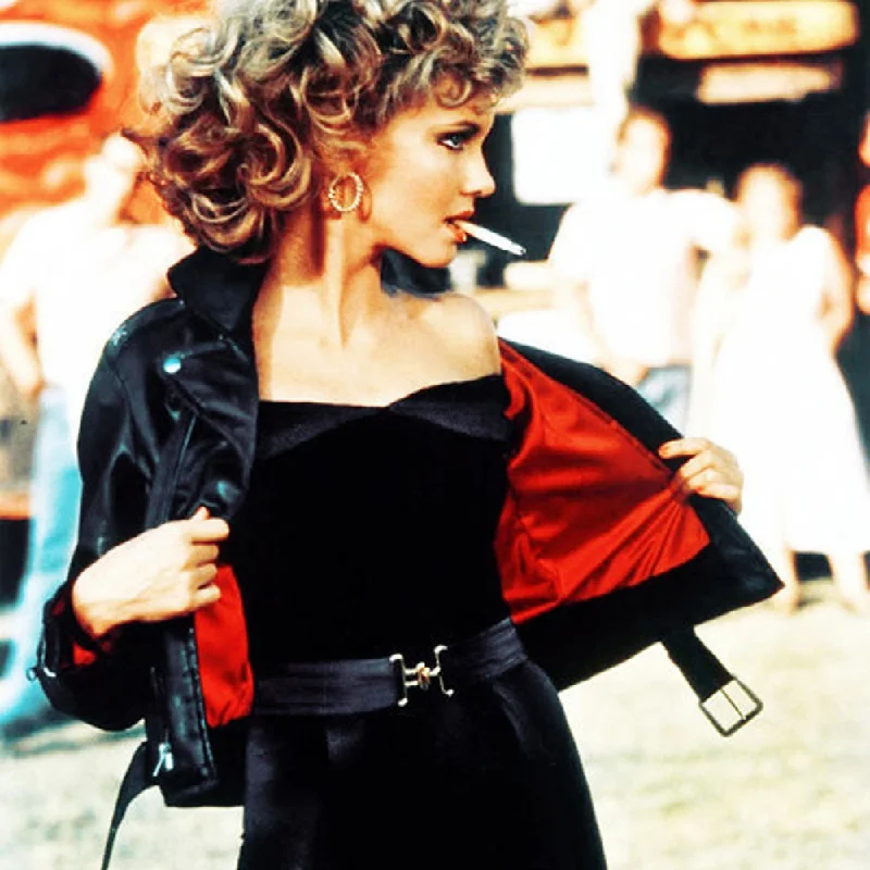 Grease Olsson Black Leather Jacket One-Shoulder Jacket Off-the-Shoulder Jacket Asymmetrical Jacket Grease Olsson Black Leather Jacket One-Shoulder Jacket Off-the-Shoulder Jacket Asymmetrical Jacket