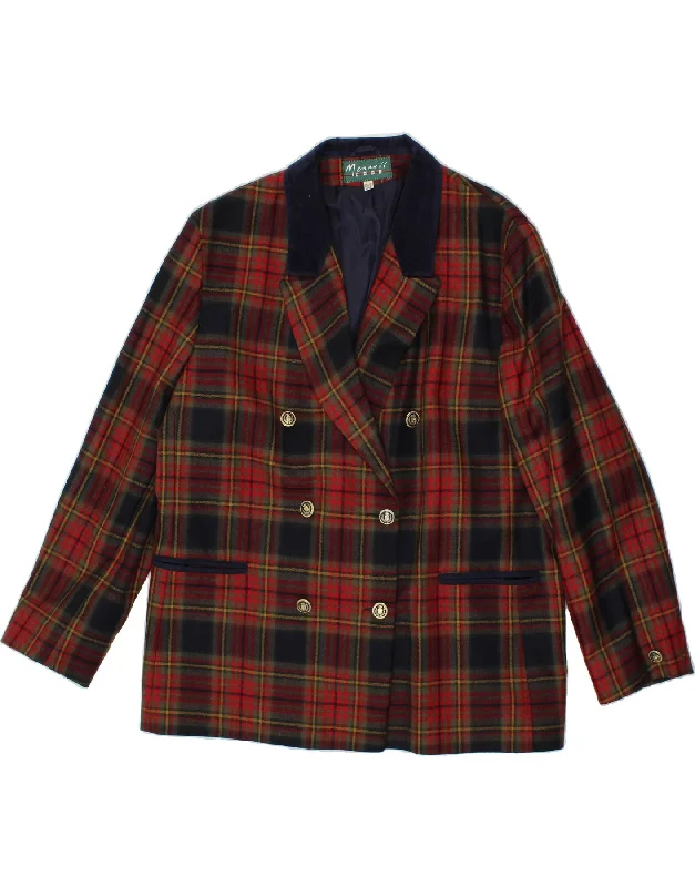 VINTAGE Womens Double Breasted Blazer Jacket UK 22 3XL Red Check Wool Boat Neck Shawl Collar Notched Collar VINTAGE Womens Double Breasted Blazer Jacket UK 22 3XL Red Check Wool Boat Neck Shawl Collar Notched Collar