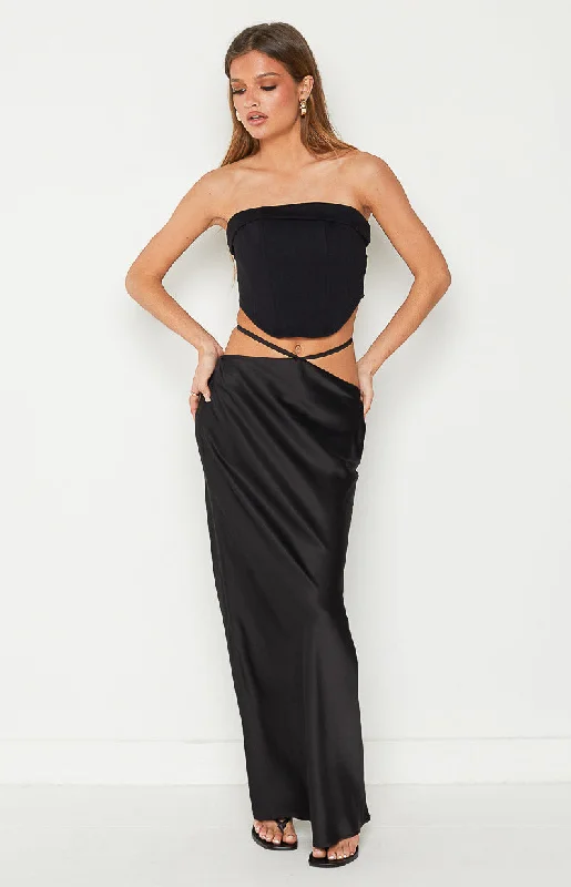 Bethenie Black Maxi Skirt velvet skirt glossy