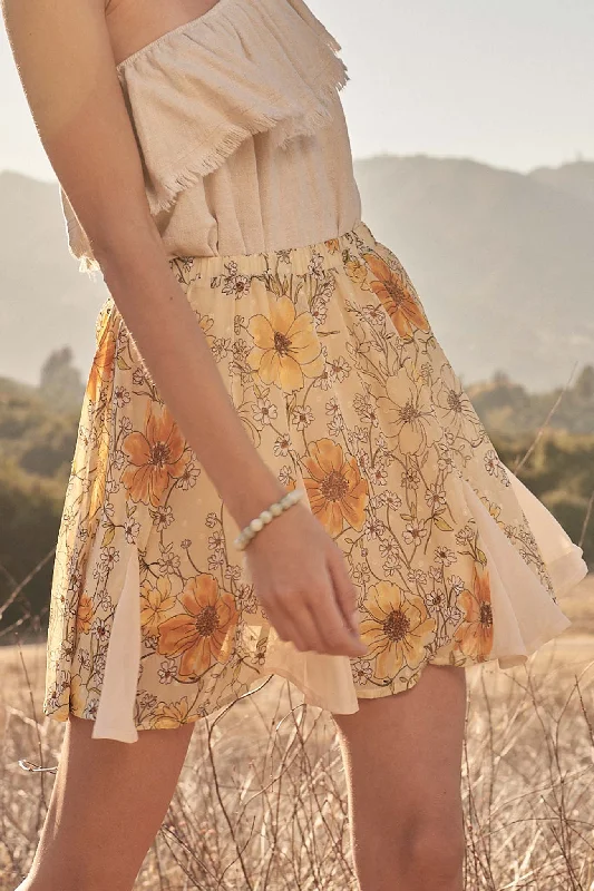 Blooming Love Floral Chiffon Pleated Mini Skirt ruffled skirt detail