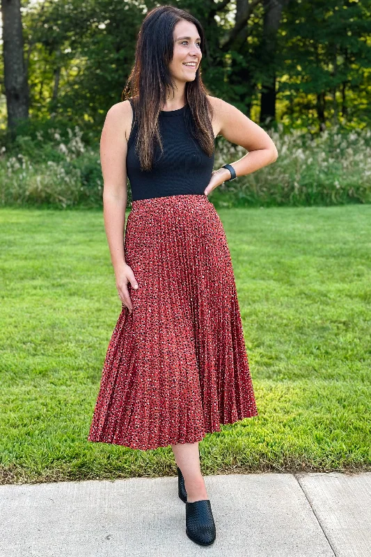 Burnt Red Pleated Skirt linen skirt relaxed