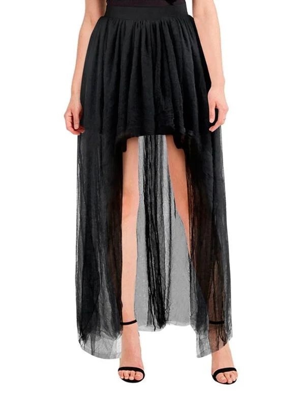 Women's Gauze Mesh Tulle High Waist Irregular High Low Maxi Skirt leather skirt bold