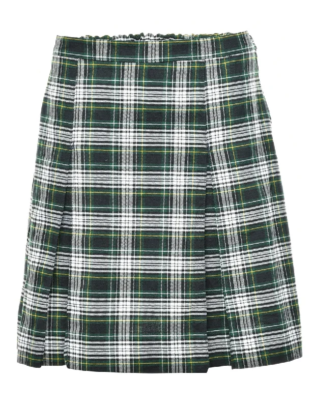 Checked Pleated Skirt - S modal blend skirt