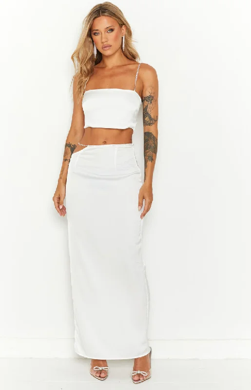 Confetti White Midi Skirt silk skirt lustrous