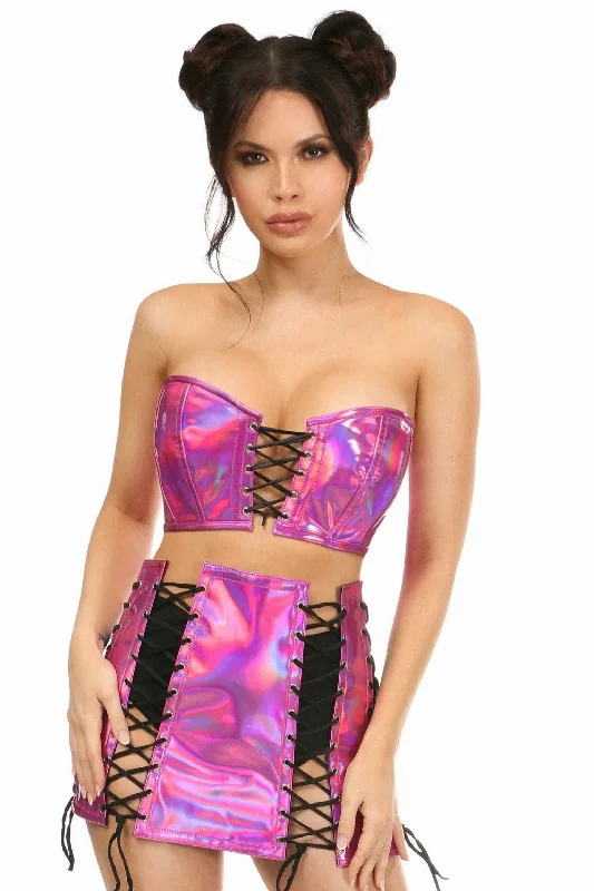 Daisy Corsets Lavish 2 PC Fuchsia Holo Bustier & Skirt Set spandex blend skirt