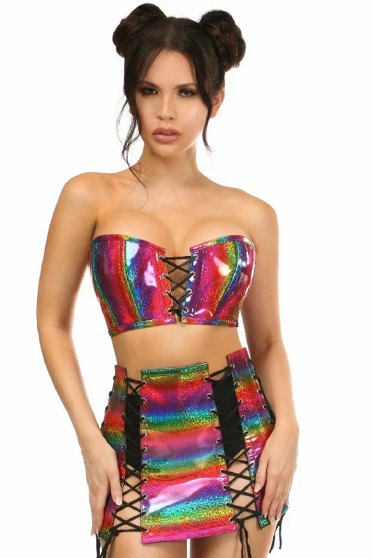 Daisy Corsets Lavish 2 PC Rainbow Glitter Bustier & Skirt Set silk skirt lustrous