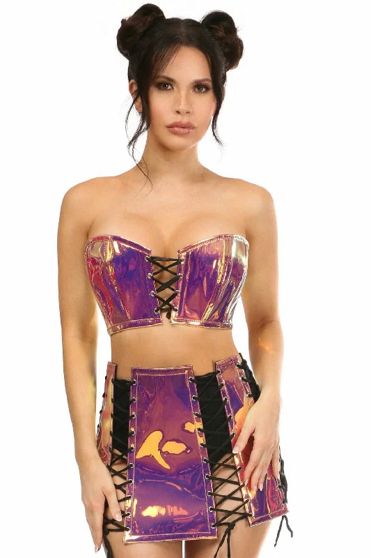 Daisy Corsets Lavish 2 PC Rainbow Gold Holo Bustier & Skirt Set velvet skirt plush