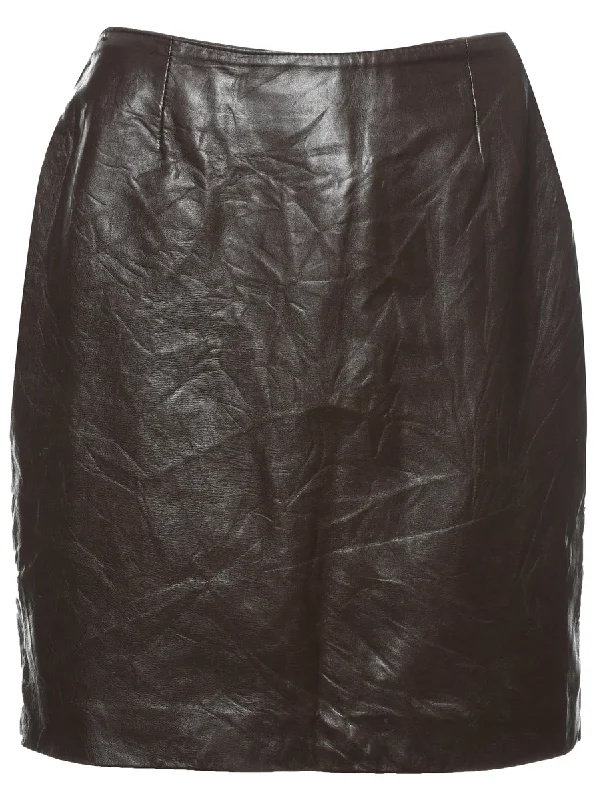 Dark Brown Leather Skirt - M silk skirt luxurious